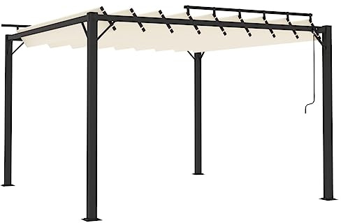 Pergola de Jardin, Tonnelle de Jardin avec Toit à persienne 3x3 m Crème Tissu et Aluminium