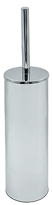 INDA | Toilet Brush Holder for Wall or Floor (9 x 9 x 40 cm) | My Love Series, Brass, with Spare Brush, Funnel in ABS Plastic, Easy to Install, Universal Design - Chrome