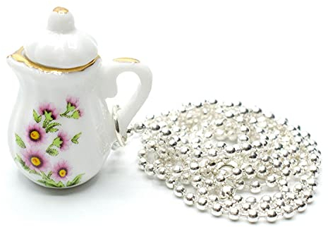 Miniblings Kaffeekanne Teekanne Kette Tee Kaffee 80cm Porzellan Goldrand schlank - Handmade Modeschmuck - Kugelkette versilbert