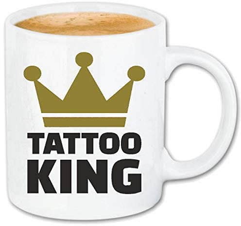 Kaffeetasse TATTOO KING - TÄTOWIEREN - TATTOO STUDIO - COVER UP - 3-D TATTOO Keramik 330 ml in Weiß