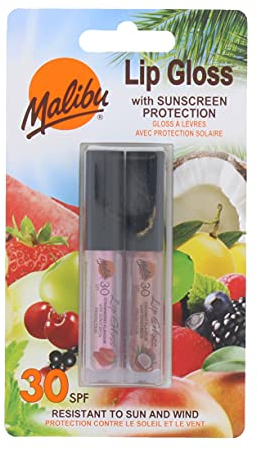 Gloss à lèvres Malibu SPF 30 à saveur de noix de coco et de fraise, 2 pièces