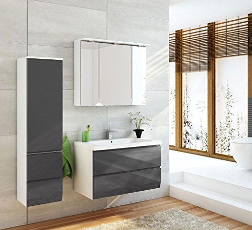 naka24 Badmöbel Set BRILLANT 85 cm Badmöbel mit Doppelwaschbecken MDF Hochglanz