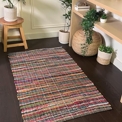 Chardin home Umweltfreundlicher Chindi-Teppich aus 100% recycelter Baumwolle, 90 x 150 cm, Mehrfarbig.