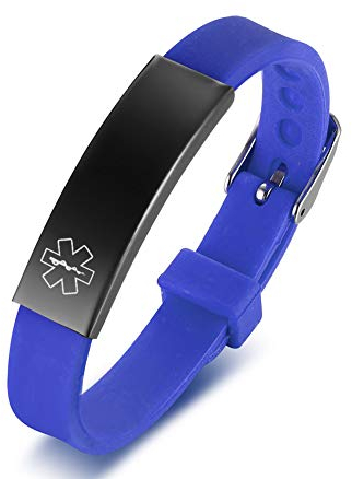 PJ JEWELLERY Edelstahl und Silikon Comfort Outdoor Medical Alert ID Armband Armbänder anpassen für Kind Kid Teenager