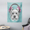 ABAKUHAUS Yorkie Wandteppich, Hund Kopfhörer Musik hören Yorkshire Terrier Hand gezeichnete Karikatur, aus Weiches Mikrofaser Stoff Wand Dekoration Für Schlafzimmer, 110 x 150 cm, Hellblau Weiß
