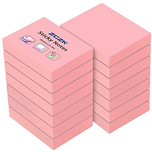 ZCZN Small Sticky Notes 38 x 51mm, 100 Sheets/Pad, 14 Pads, Pink