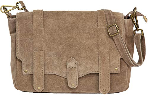 LucieElle Damen Ledertasche, Schulterriemen,Wildledertasche, Damen, Umhängetasche, Wildleder, italienisches Leder, Handtasche Damen Flory, taupe, 0 mois