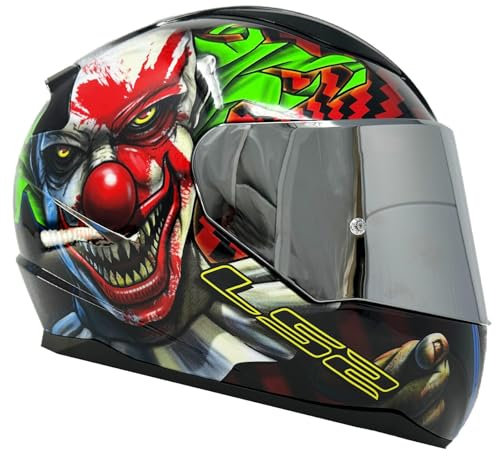 Full Face Motorbike Helmet Motorcycle Adult Rider Biker Sports Crash Helmet LS2 FF353 RAPID HAPPY DREAMS GLOW-IN-THE-DARK SCARY CLOWN + Silver Visor (M)