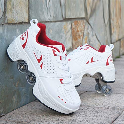 HUOQILIN Roller Skate Shoes Rollschuhe verstellbar Damen Schuhe mit Rollen Retractable Roller Shoes Bequem und atmungsaktiv Quad Skates für mädchen (Red, 31)