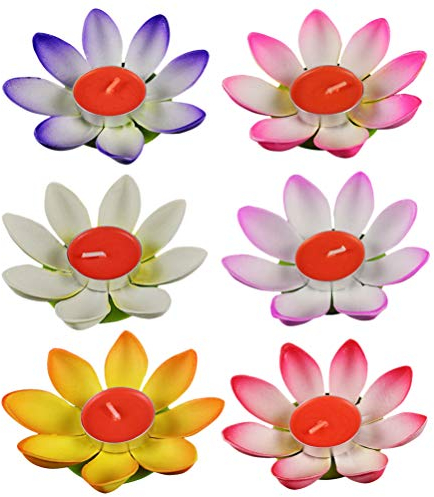 Amosfun 6pcs Floating Lotus Candles Water Lily Tealight Candles Scented Tea Lights Chinese Lanterns for Praying Blessing Wishing Random Color