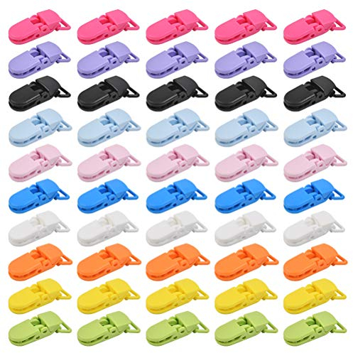 50 Stück Schnullerclip Kinder Schnullerclips 2,5 * 4 cm Clips zur Befestigung Baby Schnuller Plastikpinzette 10 Farben Baby Lätzchen Clips