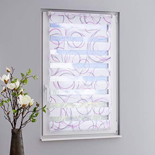 DECOLIA by Garesa Duo Rollo Swing - Doppelrollo Klemmfix ohne Bohren 80 x 150 cm, Weiß/Grau/Fuchsia - Fenster Sichtschutz und Lichtschutz, Bedienung mit Kettenzug