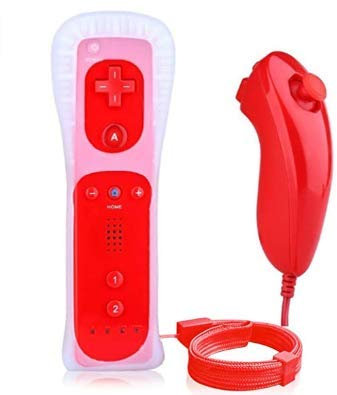 MeiLiu Wii - Mando a distancia y Nunchuck, mando a distancia inalámbrico para Wii, color rojo