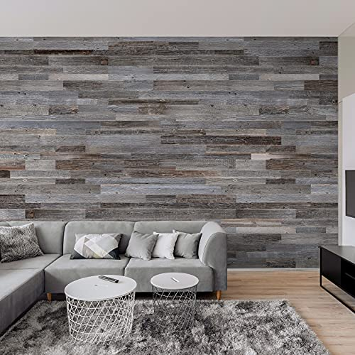 Wandverkleidung aus Altholz Natürliches Vintage Holz Wandpaneele Wanddekoration Holzverkleidung Holzwand Wanddesign von Wooden Wall Design model Silver (1m2)