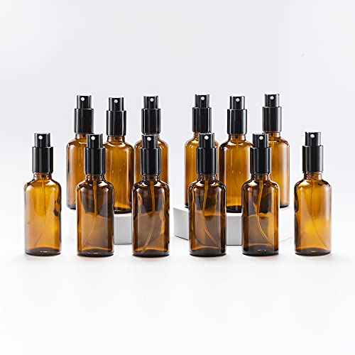 YIZHAO Ambar Bote Spray Pulverizador Cristal 50ml, Pulverizador Cristal Pequeño con Fina Niebla, para Aceite Esencial, Aromaterapia, Perfume,Limpieza, Viaje, Agua,Farmacia, Laboratorio – 12Pcs