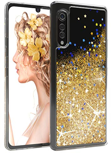 EAZY CASE Hülle kompatibel mit LG Velvet Schutzhülle mit Flüssig-Glitzer, Handyhülle, Schutzhülle, Back Cover mit Glitter Flüssigkeit, TPU/Silikon, Transparent/Durchsichtig, Gold