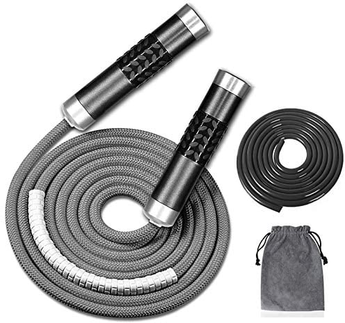 Redify Gewichtetes Springseil für Workout-Fitness (0.5 kg), verwicklungsfreies Kugellager, schnelles Springseil für MMA, Boxen, Gewichtsverlust, 9 mm Stoff, Baumwolle + 9 mm starkes PVC-Seil (grau)