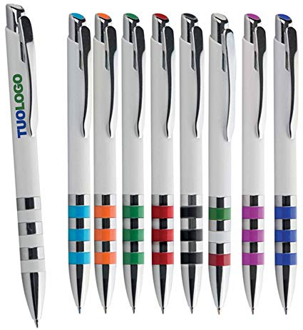 Penne Personalizzate Penna Personalizzata con Scritta Nome Logo Gadget Promozionali o Matrimonio Personalizzati da Personalizzare per Aziende, Eventi o Fiere e Omaggi a Clienti Bianche (100)