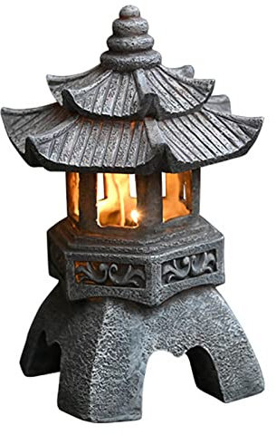 Siunwdiy Estatua de Adornos de Linterna de Pagoda de jardín Solar Zen japonés - Adornos de lámpara de Luces solares para Interiores/Exteriores para jardín, Patio,H 26cm