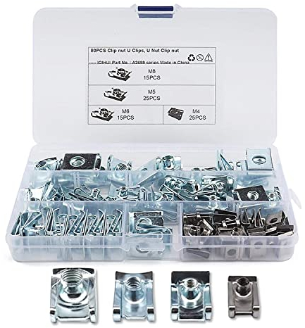 80 Stück Gewinde Clip Mutter Set, Blechmuttern,M4 M5 M6 M8 Schnappmutter Set Edelstahl Schlauchschellen Set mit Aufbewahrungsbox Flachwinkelmutter Befestigungssortiment Sortiment für Türverkleidungen