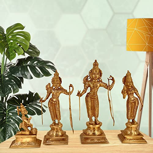 Kartique Brass Ram Darbar Murti for Home Bhagwan Ram Darbar with Sita Laxman Hanuman Idol Statue Large Size Gold Color Murti for Home Decor Mandir Temple Height 12.5 Inches.