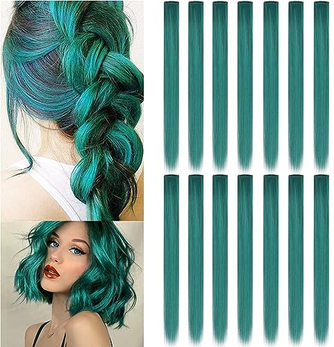 IAMERUI Multi-Farben Partei Highlights gerade Haare bunte Clip in synthetische Haarverlängerungen in mehreren Farben hitzebeständig lange Haarteil 10Stück(dunkelgrün)