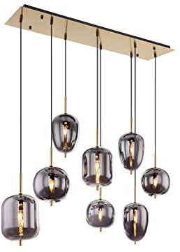 Globo Mehrflammige Rauchglas Balkenpendelleuchte Wohnzimmer 100 cm BLACKY, Metall Messing