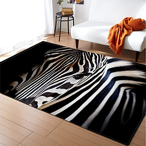 Mateju Teppich Schlafzimmer Wohnzimmer Teppich Tier 3D Dekoration Waschbarer Flanell Teppiche Balkon Terrasse Küchenteppich Bodenmatte Fußmatte (Zebra,80x120cm)