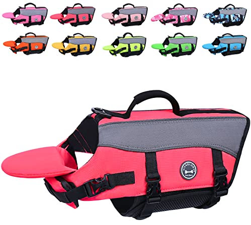 VIVAGLORY Front Float Schwimmweste Hund, Hundeschwimmweste für Bootfahren, Schwimmweste with Kopfstütze, Auftrieb & Schwimmhilfe, XL, Neon-Pink