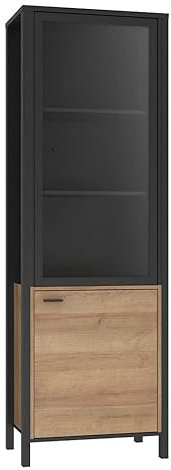 Meubletmoi Vitrine réversible 2 Portes revêtement Effet chêne et décor Noir Mat - Design Moderne et Intemporel - Mode