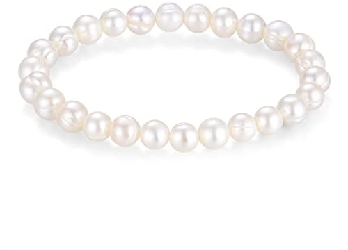 LUINNO Perlenarmband mit echten Natur Süßwasserperlen in Barocker Form | Weiße Zuchtperlen in Hochglanz Ø 8mm 17 cm lang | Damen Perlen Armband Armkette Charm Pearl Bracelet