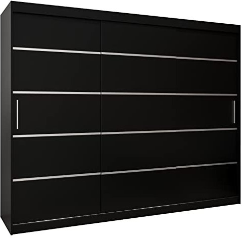 MEBLE KRYSPOL Schwebetürenschrank Verona 1 250 cm Kleiderschrank mit Kleiderstange und Einlegeboden Schlafzimmer- Wohnzimmerschrank Schiebetüren Modern Design (Schubladen: 0, Schwarz)