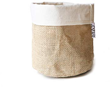 DEKO MARKET Pflanzkorb Blumentopf Übertopf Korb Aufbewahrungskorb aus Jute Natur mit Rand aus Leinen, Ø 13 cm, Höhe: 13 cm