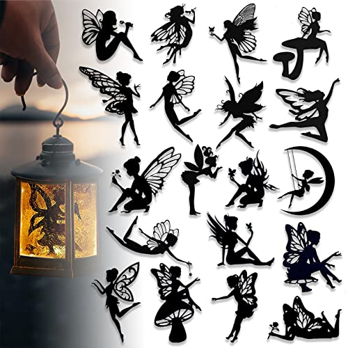 34 Stück lasergeschnittene Pappe Feen Scrapbook Fairy Silhouetten Fairy Cutouts Fairy Die Cuts für Laternengläser Wandmalerei Scrapbook Fenster Glas und Telefone Dekoration