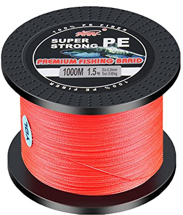 L SERVER Geflochtene Angelschnur 1000m 4 Geflochtene Angelschnur PE Bissfeste Meeresangelschnur Ködern Angelschnur 4.8-45kg, Rot, 1.5 (0.20mm/9.9kg)