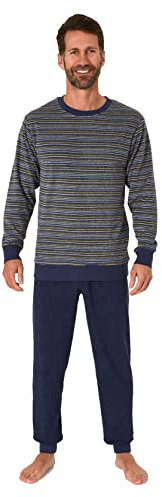 Normann Herren Frottee Schlafanzug Langarm, Pyjama mit feinem Ringel-Muster, Farbe:gelb, Größe:50