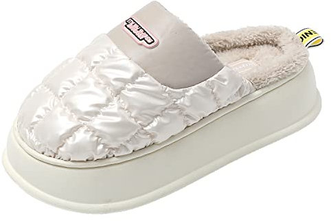 JOMIX Pantofole Donna Invernali Chiuse Ciabatte Pelose Donna Calde da Casa Suola Memory Foam Morbido Comodo Antiscivolo MD7430-9 (Bianco, 38/39)