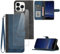 Hoyoikun Handyhülle Kompatibel Mit iPhone 14 Pro,[Verschenke 2 Stück Full Screen Schutzfolie],Premium PU Leder Flip Case,Magnetverschluss,Standfunktion, Kartenschlitz-Blau