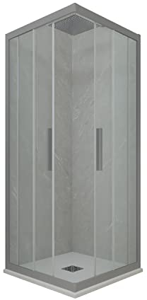 Mampara de ducha angular deslizante 70x70 CM de PVC Plata H 200 Vidrio Transparente mod. Kolors