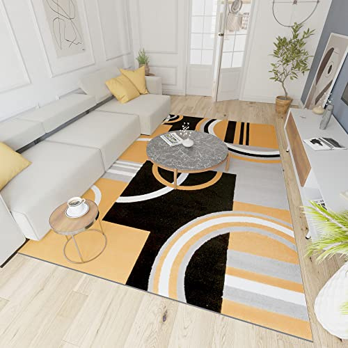 Mazovia Groß Teppich Wohnzimmer 250x350cm Gelb Geometrisch Weich Kurzflor | Teppich für Schlafzimmer Büro Esszimmer Pflegeleicht Fußbodenheizungsgeeignet Reinigungsmittelbeständig Synthetisch Modern
