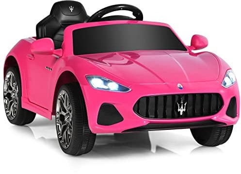 GYMAX Kids Ride on Car, 12V Battery Powered Licensed Maserati Toy Car with Remote Control, Music, Horn, Radio, Lights, USB, Slow Start & Safety Belt, Children Electric Vehicle for 3 Years Old (Pink)
