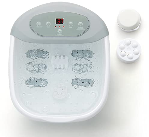 COSTWAY Fußbad Massagegerät, Fussbadewanne elektrisch, Foot Massager mit Heizung Blasen Vibration & Temperaturregelung & 1H Timer & Pediküre Bimsstein & Rollen & Massageknoten