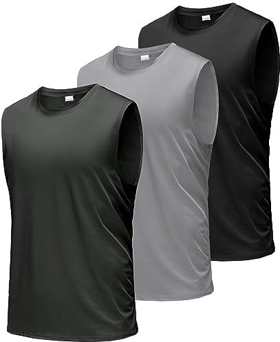 Boyzn Tank Top Herren 3er Pack Training Fitness Bodybuilding Tankshirt Schnelltrocknendes Muskelshirt Ärmellos Weste für Men Black/Grey/Dark Grey-3P05-L
