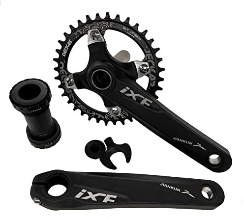 DECKAS 170 mm Kurbelgarnitur, 104BCD 32T 34T 36T 38T rund Single Speed Schmale breite Zahn-Kettenblatt und Kurbelarm-Set für MTB, BMX, Rennrad (Schwarz 36T)