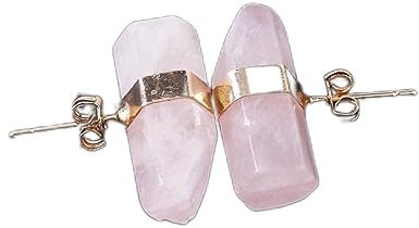 Boucles D'Oreilles À Tige En Pierre Naturelle - Quartz Rose Lapis Lazuli Cristal Oeil De Tigre Aventurine Verte Pilier De Cristal Géométrique Boucles D'Oreilles En Quartz Rose Pour Femmes Bijoux D