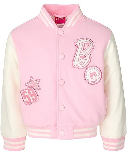 Barbie Giacca bomber Varsity in spugna francese da bambina a grande, Rosa, 7-8