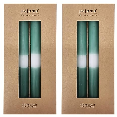 Stabkerzen 8 Stück - Grün-Weiß-Grün | Höhe 21 cm ø 2.1 cm - Brenndauer 5 Stunden | 3 farbige Spitzenkerzen - Premium Qualität | pajoma®