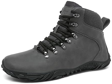 Winter Barefoot Boots Mens Waterproof Walking Boots Non-Slip Warm Outdoor Snow Boots,Dark Gray,7 UK