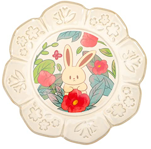 BESTonZON Rabbit Dinner Plate Ceramic Bunny Trays Easter Ceramic Dessert Plates Ceramic Rabbit Plate Butter Plate Food Display Tray Rabbit Salad Plates Fruit Salad Ceramics Multifunction