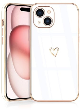 JRIANY for iPhone 15 Case, Protective Flexible Silicone Case with Cute Design Love Heart Pattern Shockproof Bumper Cover Compatible with Apple iPhone 15 - White